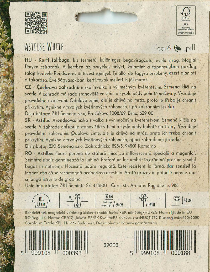 Spirea -  Astilbe White - 6 Seeds