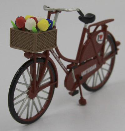 Miniature Red Bicycle with Tulips