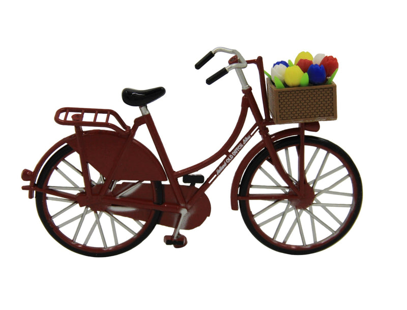 Miniature Red Bicycle with Tulips