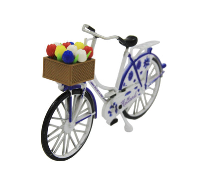 Miniatur-Fahrrad in Delfter Blau mit Tulpen