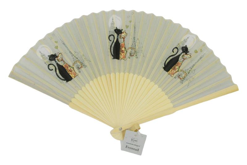 Bamboo Fan with Cats