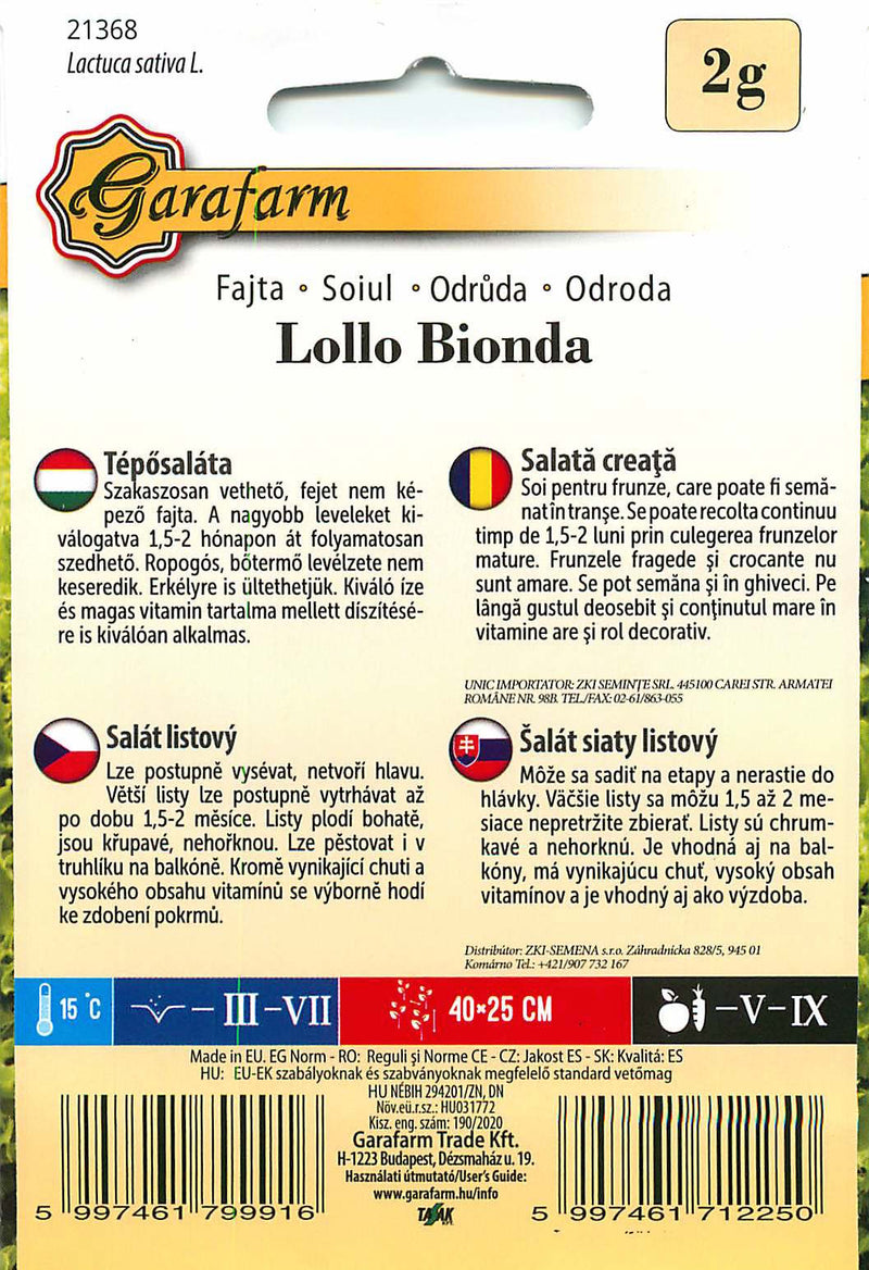 Salat - Lollo Bionda - 2g